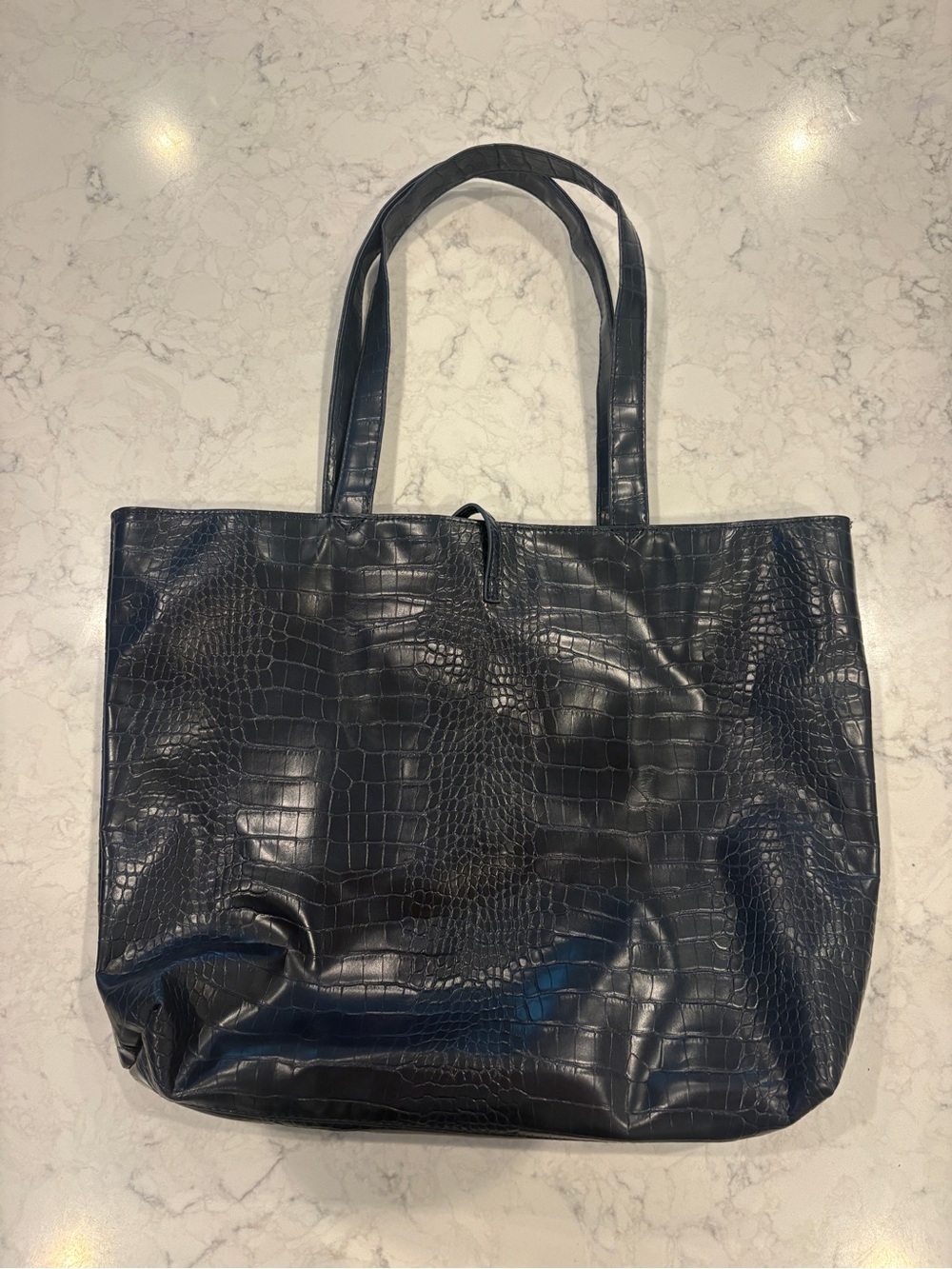 Saks Fifth Avenue Navy Croc-Embossed Faux Leather Tote Bag